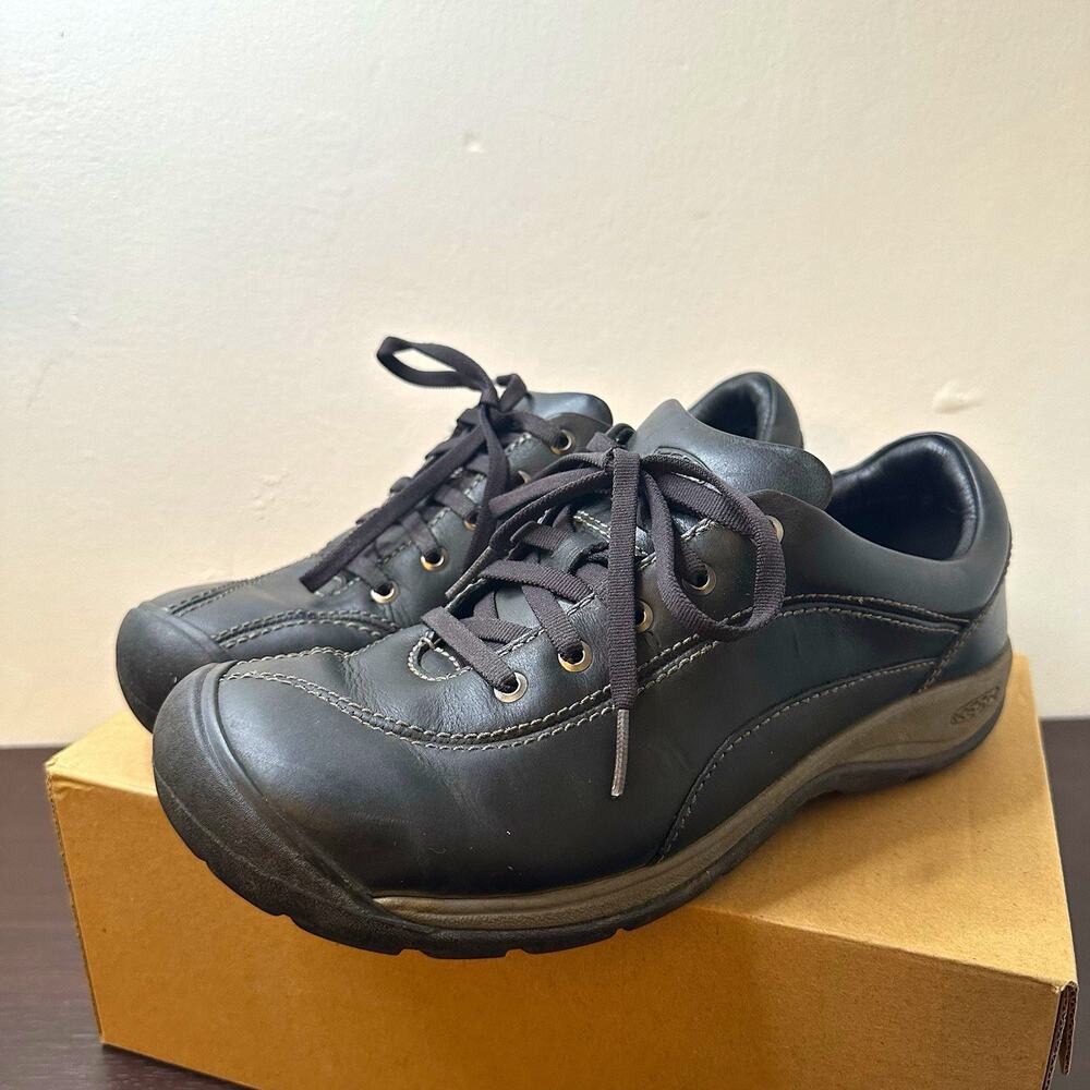 KEEN Presidio Black Leather Lace-Up Comfort Sneakers Arch Support Outdoor Size 9